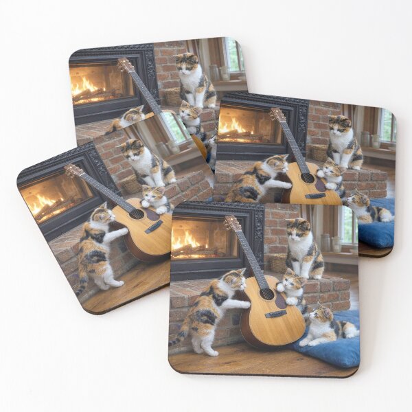Item preview, Calico Kittens with an Acoustic Guitar designed and sold by Maria Dryfhout.