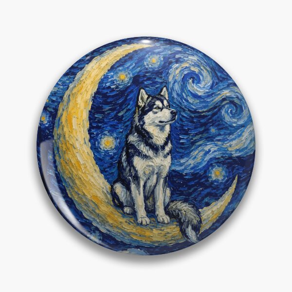 Item preview, Funny Alaskan Malamute Starry Night Painting Cute Moon Stars Mom Dad Kids designed and sold by FurryHavenPH.