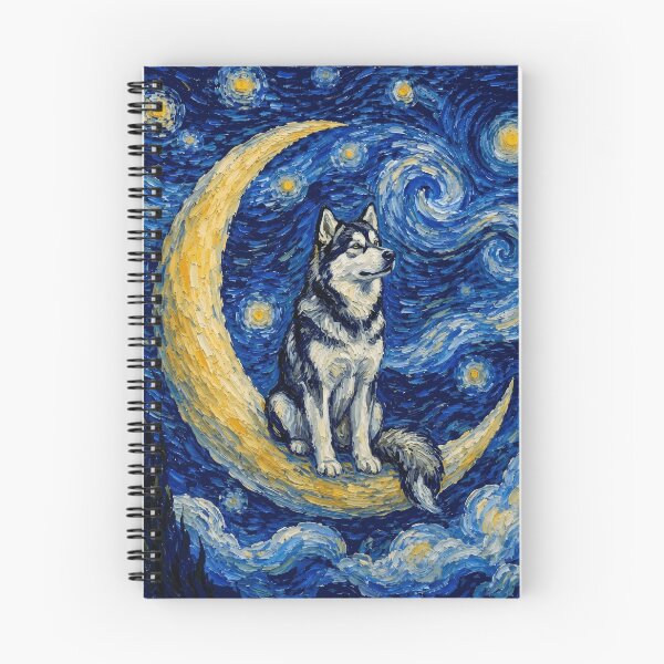 Item preview, Funny Alaskan Malamute Starry Night Painting Cute Moon Stars Mom Dad Kids designed and sold by FurryHavenPH.