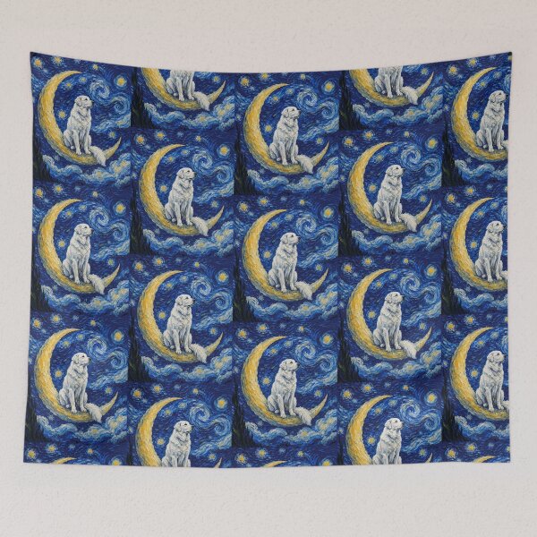 Item preview, Funny Akbash Starry Night Painting Cute Moon Stars Mom Dad Kids designed and sold by FurryHavenPH.