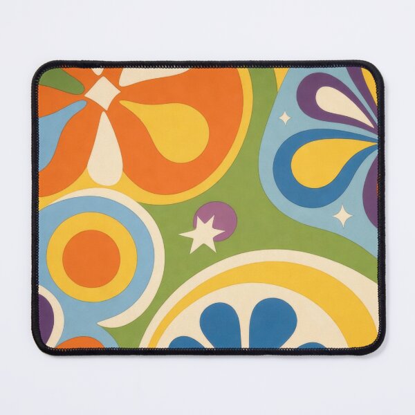Item preview, Groovy Retro 70s Floral Abstract Wall Art Vintage Flower Power Pattern Print in Bright Orange Purple Sky Blue and Olive Green Tones designed and sold by SurfaceCraft Studio.