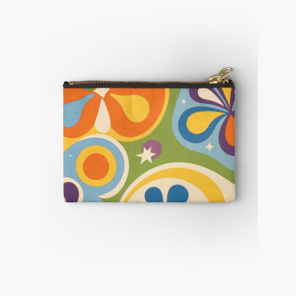 Item preview, Groovy Retro 70s Floral Abstract Wall Art Vintage Flower Power Pattern Print in Bright Orange Purple Sky Blue and Olive Green Tones designed and sold by SurfaceCraft Studio.