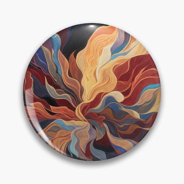 Item preview, Dynamic Colorful Abstract Waves Wall Art Fiery Flowing Line Burst Painting Print on Dark Black Background in Crimson Gold and Electric Blue Tones designed and sold by SurfaceCraft Studio.
