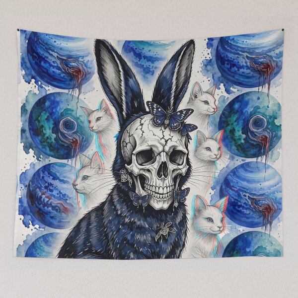 Item preview, Dark Surrealism Gothic Rabbit Skull and Cosmic Cats designed and sold by LujziWorld.