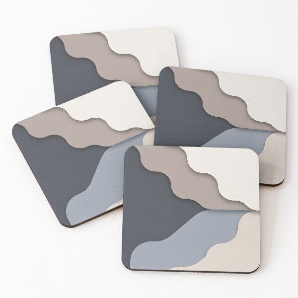 Item preview, Minimalist Retro Wavy Paper Cut Layers Wall Art Neutral Aesthetic Curved Abstract Pattern Print in Muted Slate Slate Blue Cream and Taupe Tones designed and sold by SurfaceCraft Studio.