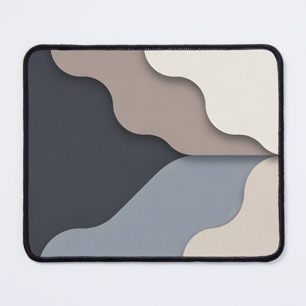 Item preview, Minimalist Retro Wavy Paper Cut Layers Wall Art Neutral Aesthetic Curved Abstract Pattern Print in Muted Slate Slate Blue Cream and Taupe Tones designed and sold by SurfaceCraft Studio.