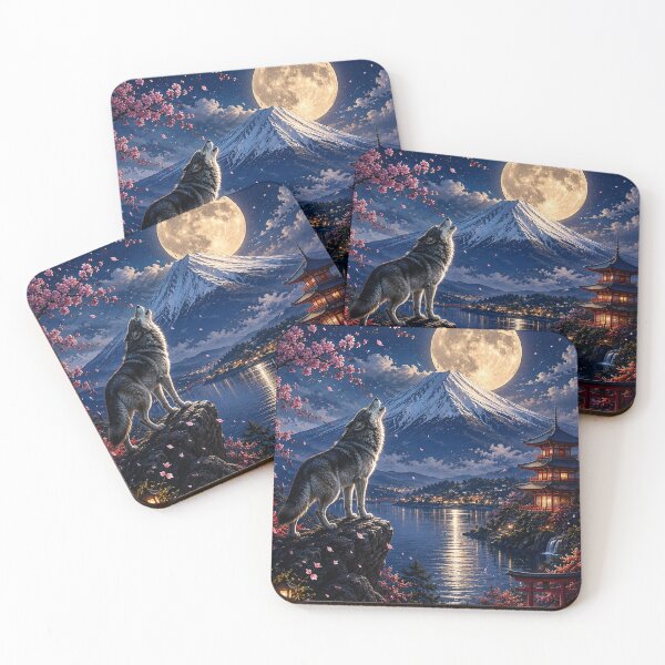 Item preview, Howling Wolf Moon Japanese Mountain Fantasy designed and sold by BrandonArtWorld.