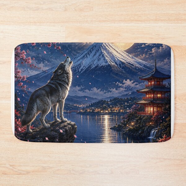 Item preview, Howling Wolf Moon Japanese Mountain Fantasy designed and sold by BrandonArtWorld.
