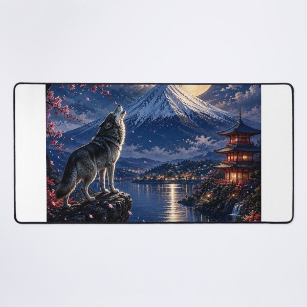 Item preview, Howling Wolf Moon Japanese Mountain Fantasy designed and sold by BrandonArtWorld.