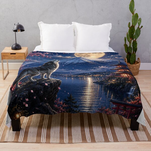 Item preview, Howling Wolf Moon Japanese Mountain Fantasy designed and sold by BrandonArtWorld.