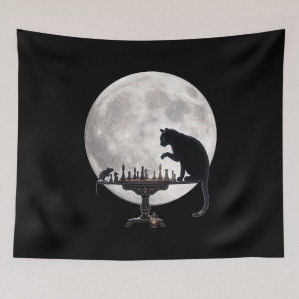 Item preview, Lunar Gambit: Black Cat and Mouse Chess Match Under the Full Moon designed and sold by Shopeon Designs.