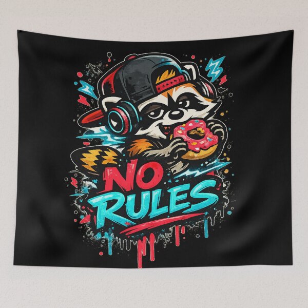 Item preview, No Rules – Rebel Raccoon with Donut Streetwear Design designed and sold by ArtisticHeart21.