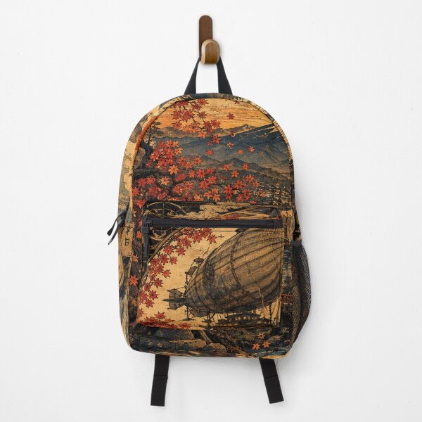 Item preview, Steampunk Ukiyo-e Mount Fuji Airships – Vintage Japanese Autumn Woodblock Art designed and sold by BrandonArtWorld.
