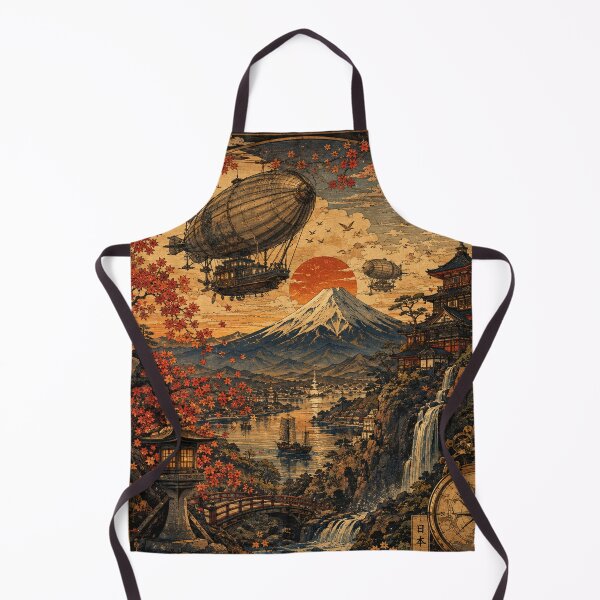 Item preview, Steampunk Ukiyo-e Mount Fuji Airships – Vintage Japanese Autumn Woodblock Art designed and sold by BrandonArtWorld.