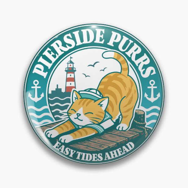 Item preview, Orange Tabby Sailor Cat & Lighthouse - Retro Nautical Badge_Green designed and sold by AckeeWolf.