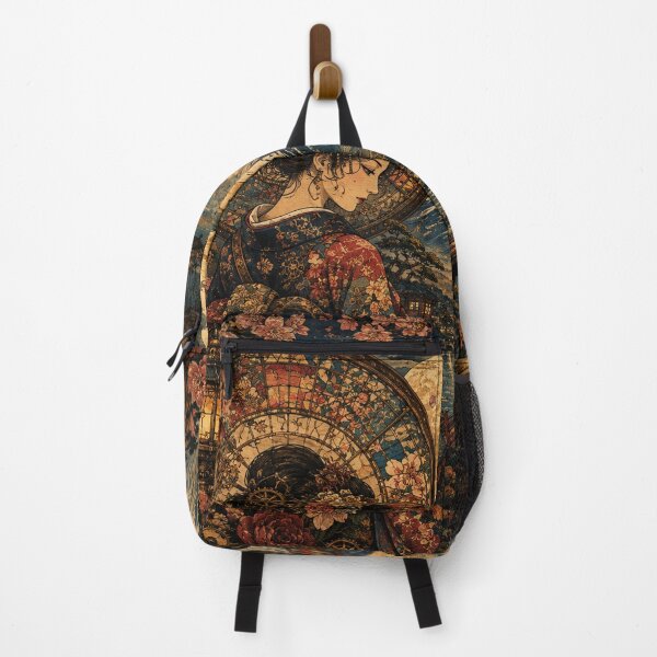 Item preview, Steampunk Ukiyo-e Japanese Woman & Mount Fuji – Vintage Clockwork Fantasy Art designed and sold by BrandonArtWorld.