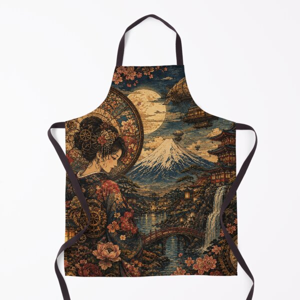 Item preview, Steampunk Ukiyo-e Japanese Woman & Mount Fuji – Vintage Clockwork Fantasy Art designed and sold by BrandonArtWorld.