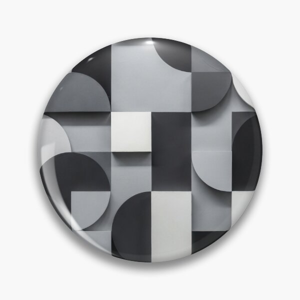 Item preview, Modern Monochrome 3D Geometric Abstract Wall Art Greyscale Shadowed Circles and Blocks Relief Pattern Print in Black Grey and White Tones designed and sold by SurfaceCraft Studio.