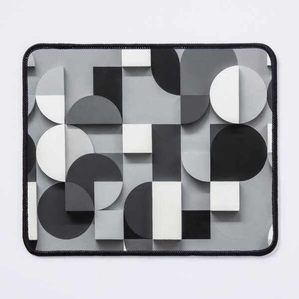 Item preview, Modern Monochrome 3D Geometric Abstract Wall Art Greyscale Shadowed Circles and Blocks Relief Pattern Print in Black Grey and White Tones designed and sold by SurfaceCraft Studio.
