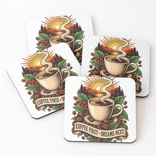 Item preview, Coffee First, Dreams Next – Funny Coffee Lover Design designed and sold by SalamInkStudio.