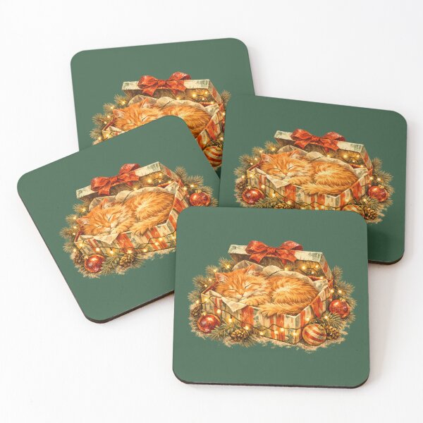 Item preview, Cozy Christmas Orange Cat Sleeping Gift Box Vintage Gift designed and sold by Artycom.