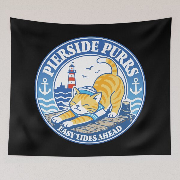 Item preview, Orange Tabby Sailor Cat & Lighthouse - Retro Nautical Badge_Blue designed and sold by AckeeWolf.