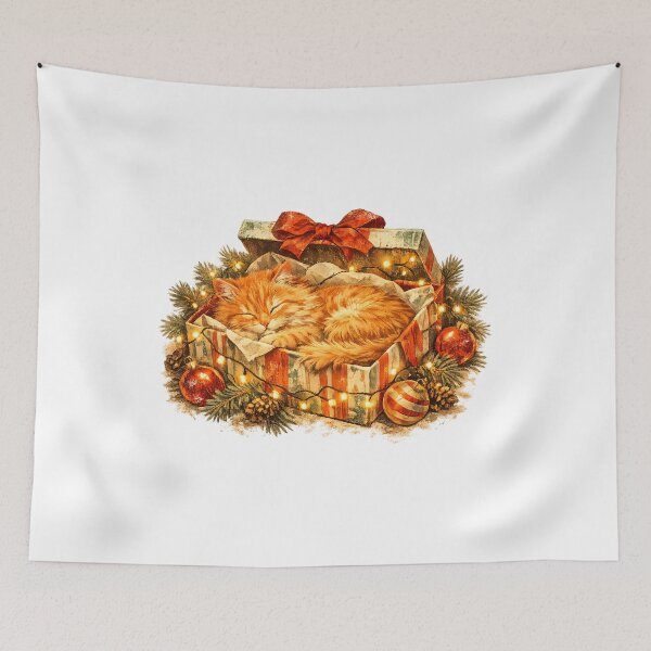 Item preview, Cozy Christmas Orange Cat Sleeping Gift Box Vintage Gift designed and sold by Artycom.