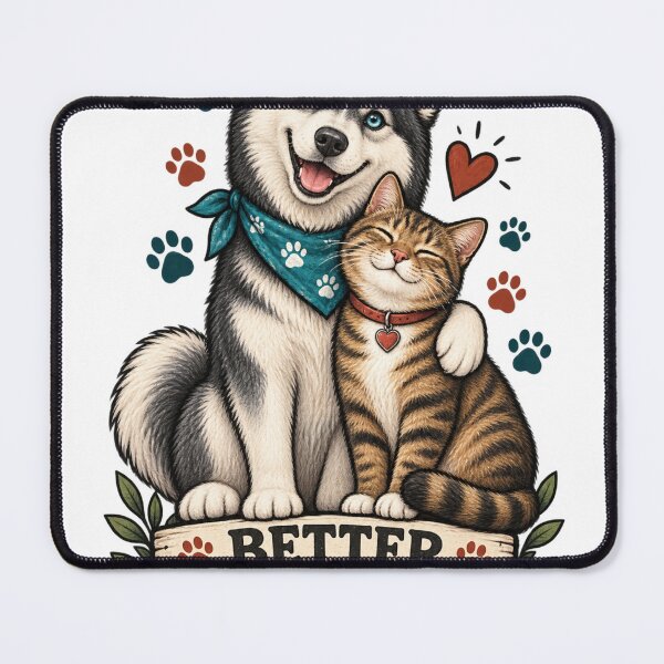 Item preview, Better Together – Husky and Cat Friendship Design designed and sold by SalamInkStudio.