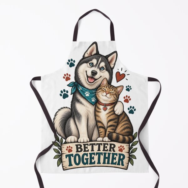 Item preview, Better Together – Husky and Cat Friendship Design designed and sold by SalamInkStudio.