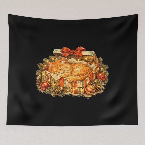 Item preview, Cozy Christmas Orange Cat Sleeping Gift Box Vintage Gift designed and sold by Artycom.
