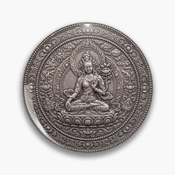 Item preview, Silver Green Tara Coin Art | Hindu Sacred Coin Design designed and sold by CosmicLotusArt.