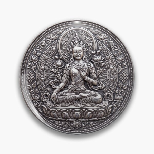 Item preview, Silver White Tara Coin Art | Hindu Sacred Coin Design designed and sold by CosmicLotusArt.