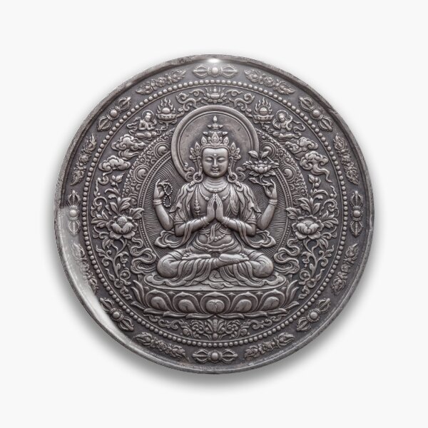 Item preview, Silver Avalokiteshvara Coin Art | Hindu Sacred Coin Design designed and sold by CosmicLotusArt.