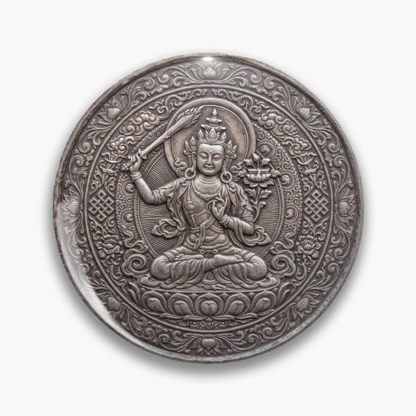 Item preview, Silver Manjushri Coin Art | Hindu Sacred Coin Design designed and sold by CosmicLotusArt.