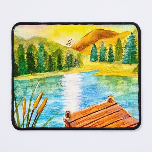 Item preview, Peaceful Lake Wooden Pier designed and sold by TrazosDelSurArt.