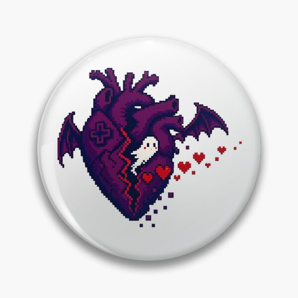 Item preview, Gothic Pixel Heart with Bat Wings and Spooky Ghost designed and sold by chattsuede.