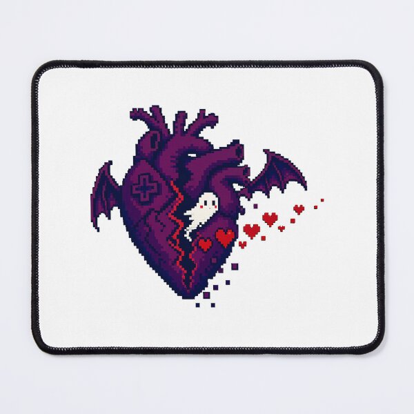 Item preview, Gothic Pixel Heart with Bat Wings and Spooky Ghost designed and sold by chattsuede.