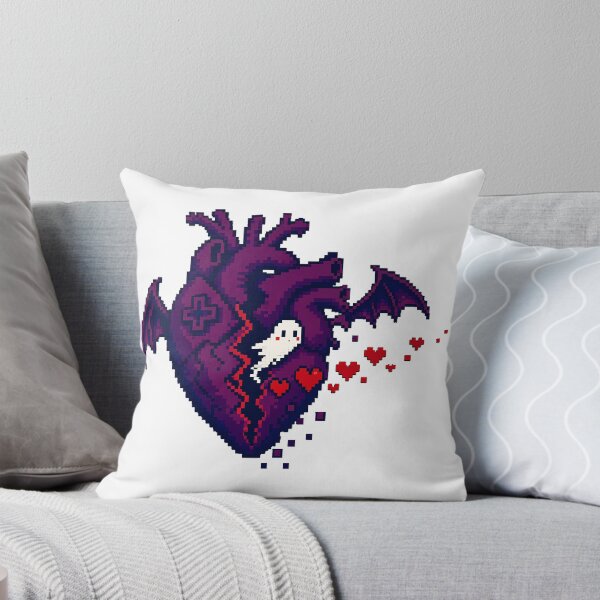 Item preview, Gothic Pixel Heart with Bat Wings and Spooky Ghost designed and sold by chattsuede.