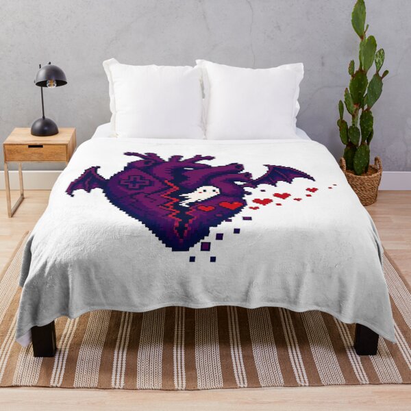 Item preview, Gothic Pixel Heart with Bat Wings and Spooky Ghost designed and sold by chattsuede.