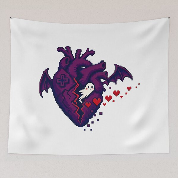 Item preview, Gothic Pixel Heart with Bat Wings and Spooky Ghost designed and sold by chattsuede.