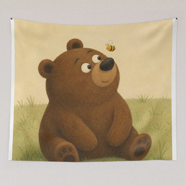 Item preview, Bear and Bee Watercolour Whimsical designed and sold by GoldenHourWalls.