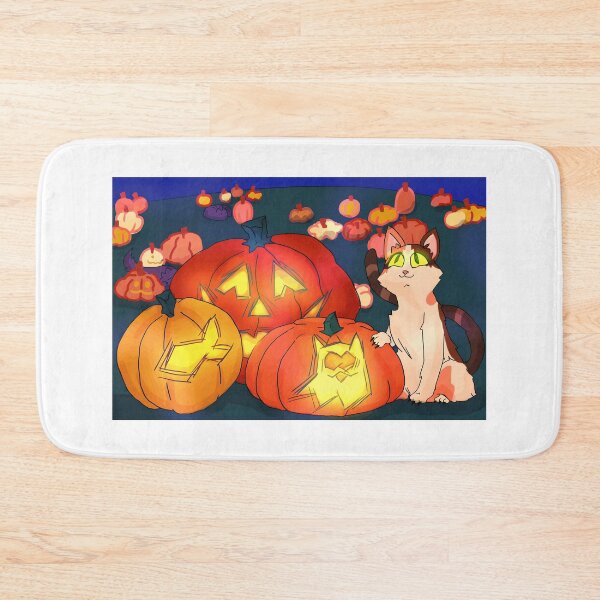Item preview, Cat with Glowing Carved Pumpkins designed and sold by Catsi-Nook-Art.