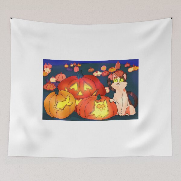 Item preview, Cat with Glowing Carved Pumpkins designed and sold by Catsi-Nook-Art.