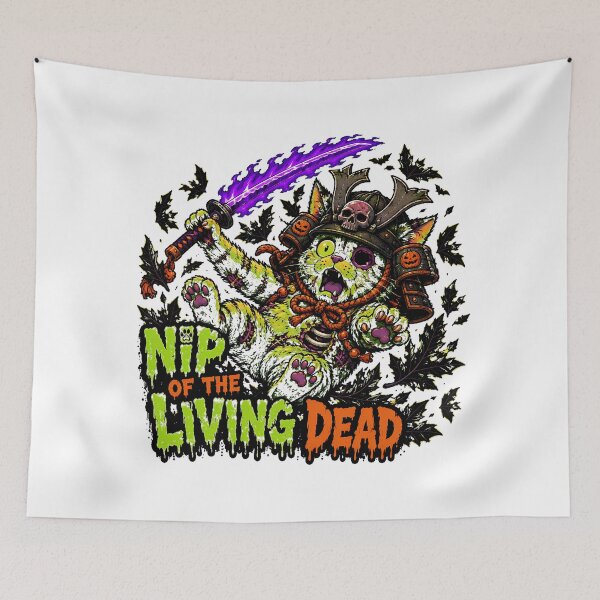 Item preview, Zombie Samurai Halloween Cat With Flaming Katana designed and sold by chattsuede.