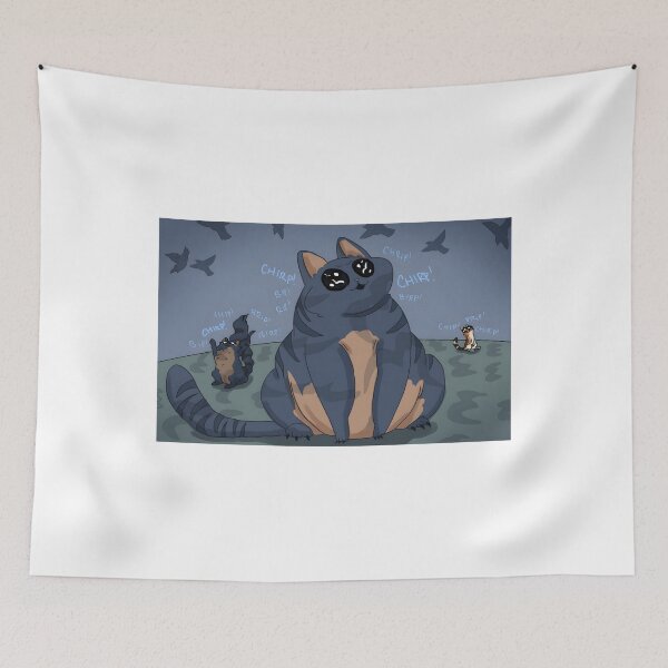 Item preview, Chubby Tabby Cat with Birds and Chirping Cats designed and sold by Catsi-Nook-Art.
