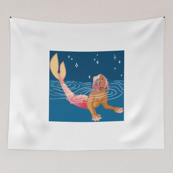 Item preview, Calm Mermaid with Pink Hair and Floral Accessories designed and sold by Catsi-Nook-Art.