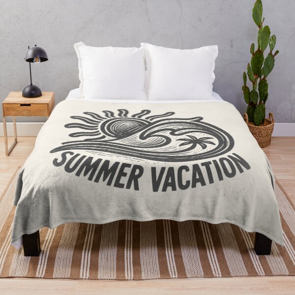 Item preview, Summer Vacation Sun Ocean Wave Palm Tree Vintage Linocut Retro Surf Beach Art designed and sold by MarCinu Art.