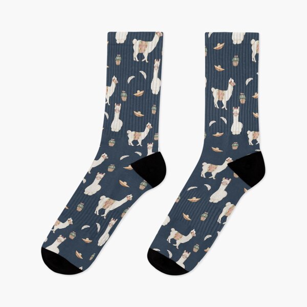 Item preview, Cute Watercolor Llamas Cacti and Sombreros Navy Blue Fiesta Pattern designed and sold by svitlaarty.