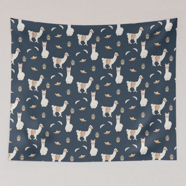Item preview, Cute Watercolor Llamas Cacti and Sombreros Navy Blue Fiesta Pattern designed and sold by svitlaarty.