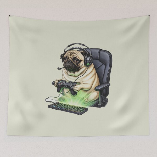 Item preview, Gamer Pug with Headset - Funny Gaming Dog Video Game Art designed and sold by Pure Breed Studio.
